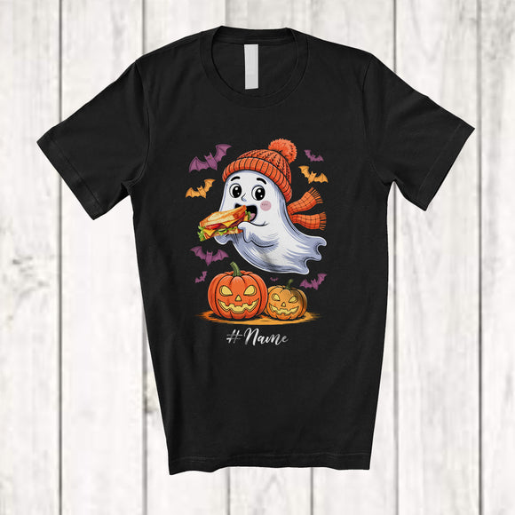 MacnyStore - Personalized Custom Name Ghost Boo Eating Sandwich; Joyful Halloween Costume Food Lover; Family T-Shirt