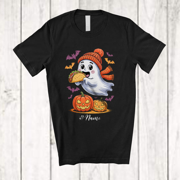 MacnyStore - Personalized Custom Name Ghost Boo Eating Taco; Joyful Halloween Costume Food Lover; Family T-Shirt