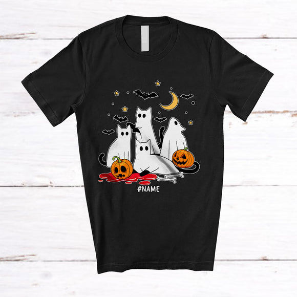 MacnyStore - Personalized Custom Name Ghost Cat Activities; Adorable Halloween Boo Cat Owner Lover T-Shirt