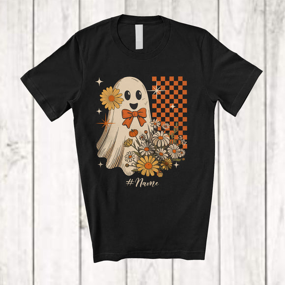 MacnyStore - Personalized Custom Name Ghost With Flowers; Adorable Halloween Floral Boo; Family T-Shirt