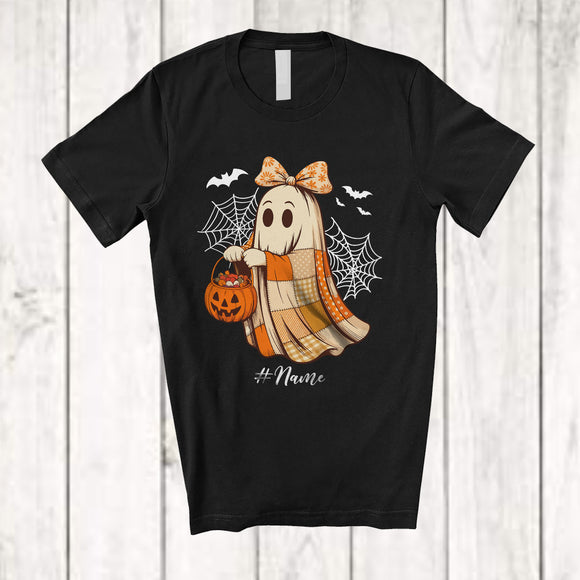 MacnyStore - Personalized Custom Name Ghost With Pumpkin Candy; Lovely Halloween Bow Tie Boo; Family T-Shirt