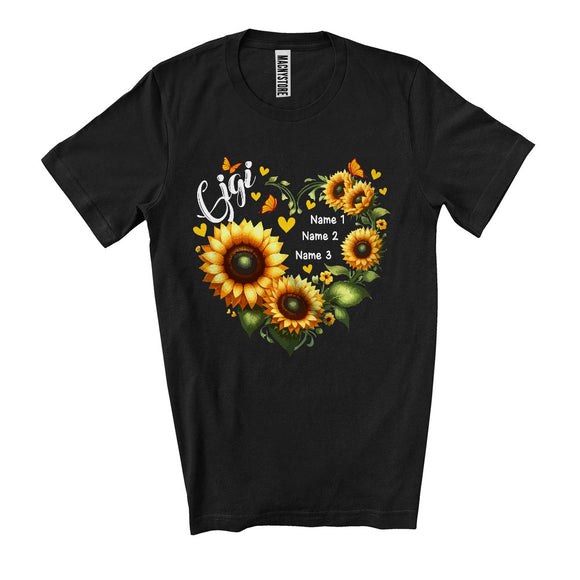 MacnyStore -  Personalized Custom Name Gigi, Lovely Mother's Day Sunflowers Heart Shape, Family Group T-Shirt