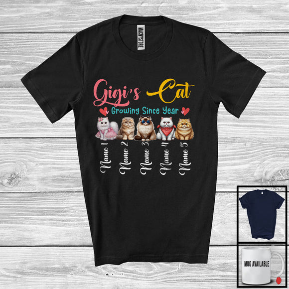 MacnyStore - Personalized Custom Name Gigi's Cat Growing Since Year, Lovely Mother's Day Cat Lover T-Shirt