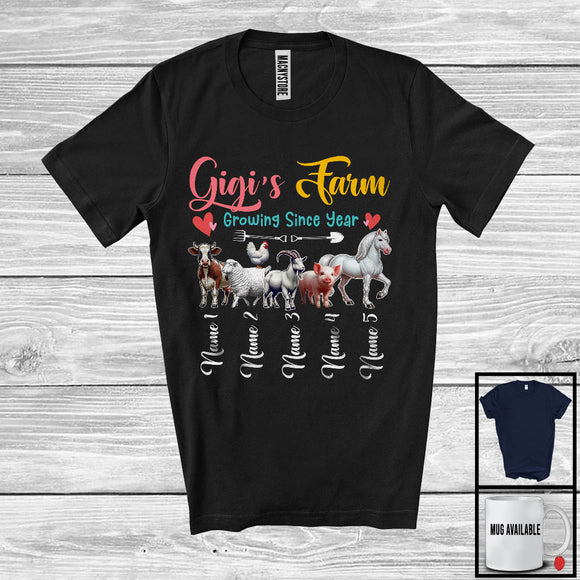 MacnyStore - Personalized Custom Name Gigi's Farm Growing Since Year, Lovely Mother's Day Farm Animal T-Shirt
