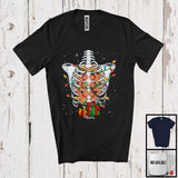 MacnyStore - Personalized Custom Name Gingerbread Rib Cage; Cheerful Christmas Lights Skeleton X-Ray T-Shirt
