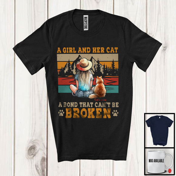 MacnyStore - Personalized Custom Name Girl And Her Cat Bond Can't Be Broken, Cute Mother's Day 1 Kitten Owner T-Shirt
