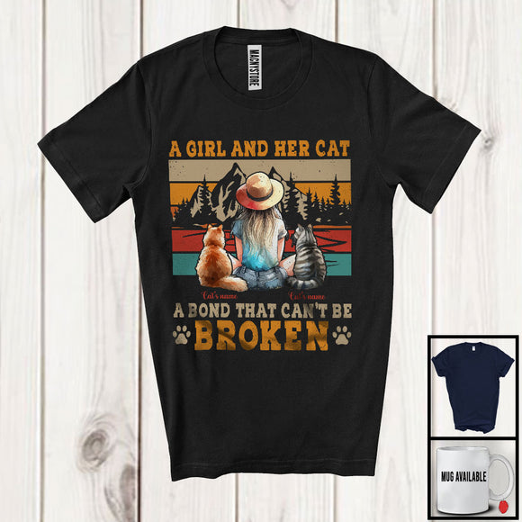 MacnyStore - Personalized Custom Name Girl And Her Cat Bond Can't Be Broken, Cute Mother's Day 2 Kittens Owner T-Shirt