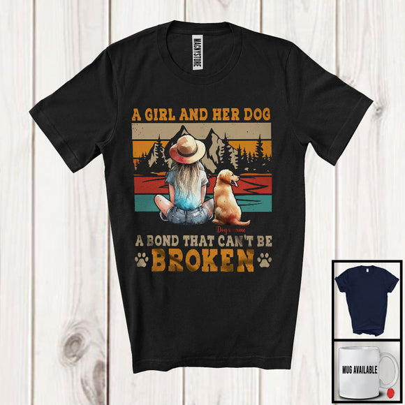 MacnyStore - Personalized Custom Name Girl And Her Dog Bond Can't Be Broken, Cute Mother's Day 1 Puppy Owner T-Shirt