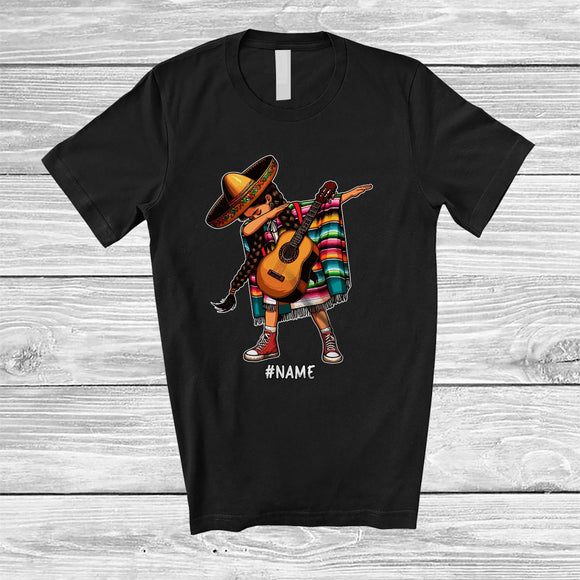 MacnyStore - Personalized Custom Name Girl Dabbing Mexican Playing Guitar; Amazing Cinco de Mayo Mexico T-Shirt