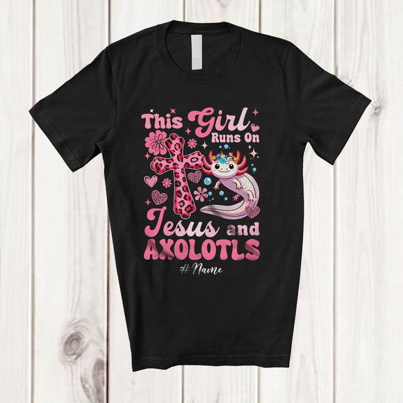 MacnyStore - Personalized Custom Name Girl Runs On Jesus And Axolotls; Lovely Mother's Day Wild Animals T-Shirt