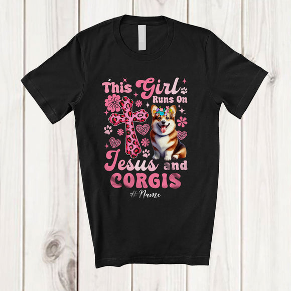 MacnyStore - Personalized Custom Name Girl Runs On Jesus And Corgis; Lovely Mother's Day Animal Family T-Shirt