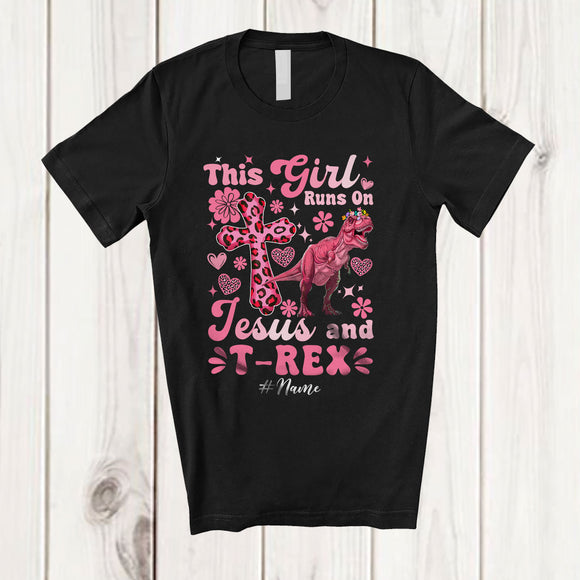 MacnyStore - Personalized Custom Name Girl Runs On Jesus And T-Rex; Lovely Mother's Day Wild Animals T-Shirt