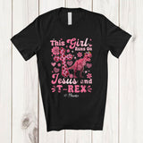 MacnyStore - Personalized Custom Name Girl Runs On Jesus And T-Rex; Lovely Mother's Day Wild Animals T-Shirt