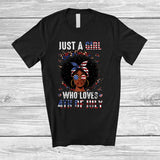 MacnyStore - Personalized Custom Name Girl Who Loves 4th Of July; Lovely Leopard Afro Women US Flag T-Shirt