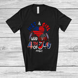 MacnyStore - Personalized Custom Name Girl Who Loves 4th Of July; Proud American Flag Heart Shape; Patriotic T-Shirt