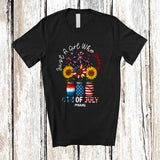 MacnyStore - Personalized Custom Name Girl Who Loves 4th of July; Lovely Three Sunflowers In Bottle; Gardener T-Shirt