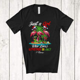 MacnyStore - Personalized Custom Name Girl Who Loves Christmas In July; Lovely Summer Flamingos; Drinking T-Shirt