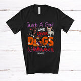 MacnyStore - Personalized Custom Name Girl Who Loves Dogs And Halloween; Lovely Witch Mummy Animal Owner T-Shirt