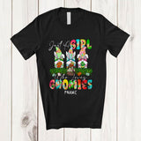 MacnyStore - Personalized Custom Name Girl Who Loves Gnomies; Amazing Easter Three Bunny Gnomes; Leopard T-Shirt