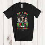 MacnyStore - Personalized Custom Name Girl Who Loves Goats Christmas; Amazing X-mas Snow Lights T-Shirt