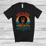 MacnyStore - Personalized Custom Name Girl Who Loves Juneteenth; Lovely African Afro Women; Vintage Retro T-Shirt