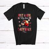 MacnyStore - Personalized Custom Name Girl Who Loves Ladybugs; Floral Summer Flowers Ladybug Animal Lover T-Shirt