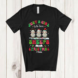 MacnyStore - Personalized Custom Name Girl Who Loves Sheeps Christmas; Amazing X-mas Snow Lights T-Shirt