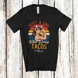 MacnyStore - Personalized Custom Name Girl Who Loves Tacos; Amusing Cinco de Mayo Mexican Vintage Retro T-Shirt