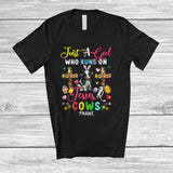 MacnyStore - Personalized Custom Name Girl Who Runs On Jesus And Cows; Lovely Easter Cow Egg Hunt T-Shirt