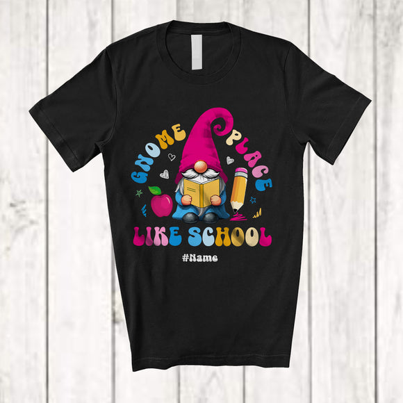 MacnyStore - Personalized Custom Name Gnome Place Like School; Lovely Back To School Gnome Reading; Teacher T-Shirt