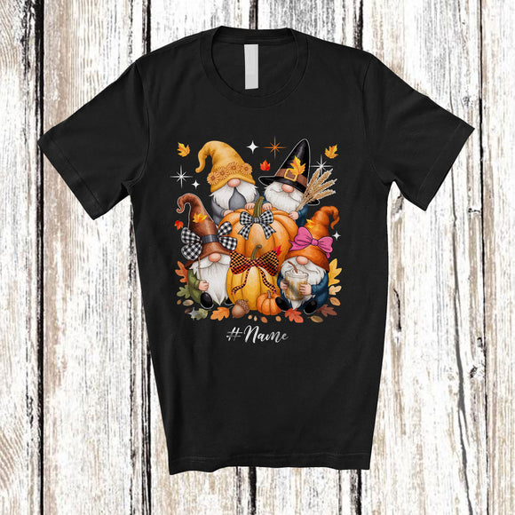 MacnyStore - Personalized Custom Name Gnomes Squad Coquette Bow Pumpkin; Lovely Thanksgiving Fall Leaves T-Shirt