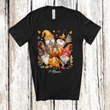 MacnyStore - Personalized Custom Name Gnomes Squad Coquette Bow Pumpkin; Lovely Thanksgiving Fall Leaves T-Shirt