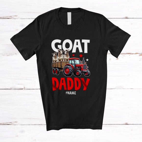 MacnyStore - Personalized Custom Name Goat Dad; Lovely Father's Day Goat On Trailer Tractor; Farmer Family T-Shirt
