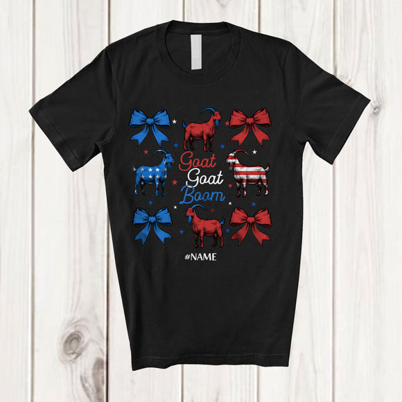 MacnyStore - Personalized Custom Name Goat Donkey Boom; Joyful 4th Of July US Flag Goat; Farmer Patriotic T-Shirt