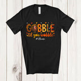 MacnyStore - Personalized Custom Name Gobble Til You Wobble; Amusing Thanksgiving Plaid Turkey Fall Leaves T-Shirt