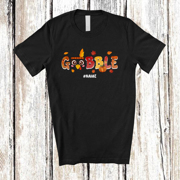 MacnyStore - Personalized Custom Name Gobble; Amusing Thanksgiving Squad Turkey Face Fall Leaves Pumpkin T-Shirt