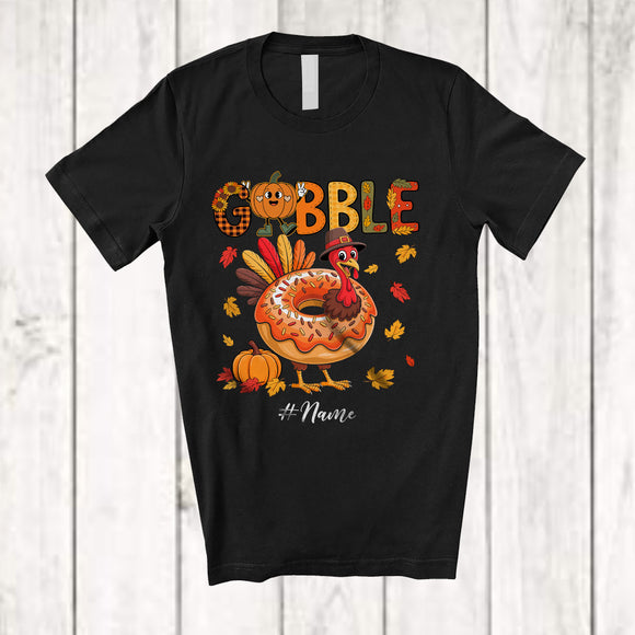 MacnyStore - Personalized Custom Name Gobble; Humorous Thanksgiving Turkey Donut Food Lover; Fall Family T-Shirt