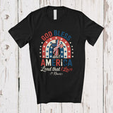 MacnyStore - Personalized Custom Name God Bless America Land; Proud 4th Of July Rainbow Vintage Patriotic T-Shirt