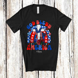 MacnyStore - Personalized Custom Name God Bless America; Proud 4th of July Cross Groovy Rainbow Patriotic T-Shirt