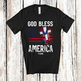 MacnyStore - Personalized Custom Name God Bless America; Proud 4th of July Cross Vintage US Flag Patriotic T-Shirt