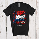 MacnyStore - Personalized Custom Name God Bless The USA; Fantastic 4th of July US Flag Cross; Patriotic T-Shirt