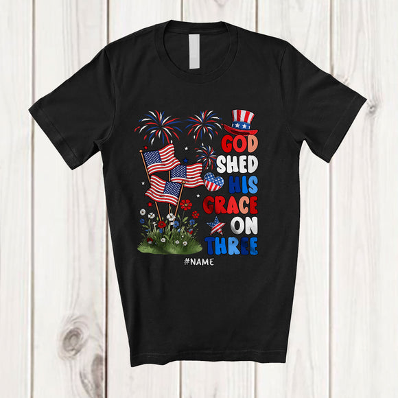 MacnyStore - Personalized Custom Name God Shed His Grace; Lovely 4th of July Freedom American Flag; Patriotic T-Shirt