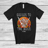 MacnyStore - Personalized Custom Name Godson To The Bone; Scary Halloween Moon Skeleton Hand; Family T-Shirt