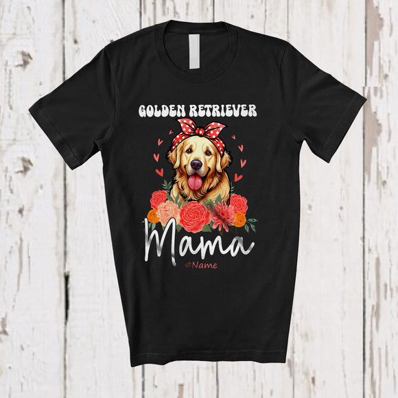 MacnyStore - Personalized Custom Name Golden Retriever Mama; Adorable Mother's Day Flowers Bandana; Family T-Shirt