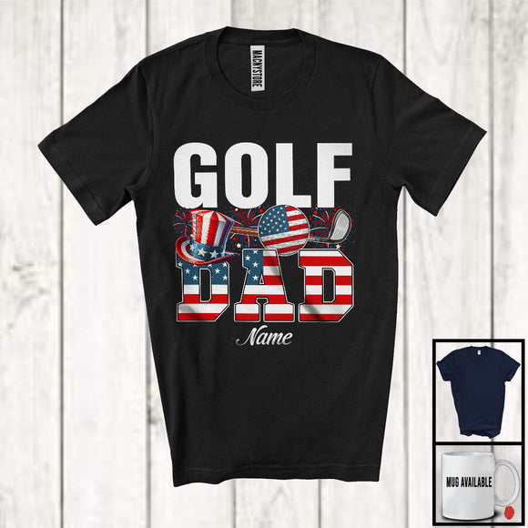 MacnyStore - Personalized Custom Name Golf Dad, Proud 4th Of July USA Flag Sport, Patriotic Family T-Shirt