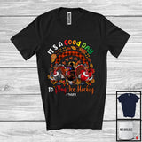 MacnyStore - Personalized Custom Name Good Day To Play Ice Hockey; Joyful Thanksgiving Three Turkeys Rainbow T-Shirt