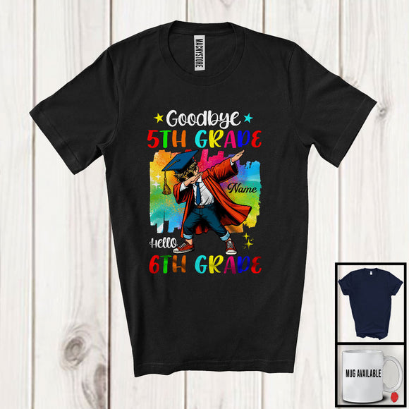 MacnyStore - Personalized Custom Name Goodbye 5th Grade Hello 6th Grade, Colorful Graduation Boy Dabbing, Graduate T-Shirt