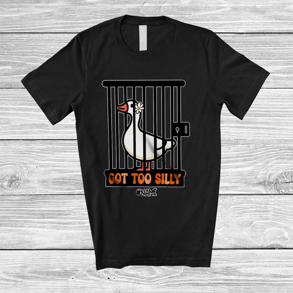 MacnyStore - Personalized Custom Name Got Too Silly; Humorous Halloween Groovy Goose; Boy Girl Farmer T-Shirt