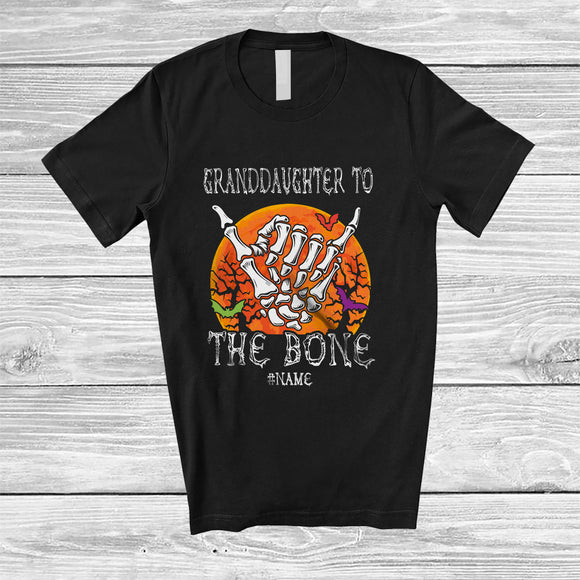 MacnyStore - Personalized Custom Name Granddaughter To The Bone; Scary Halloween Skeleton Hand; Family T-Shirt