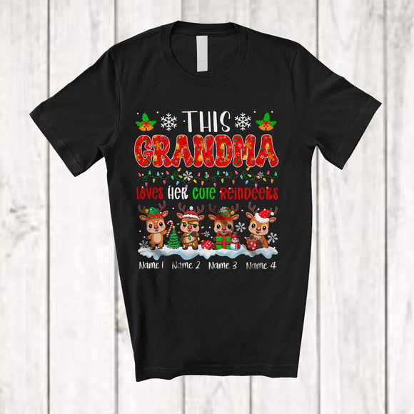 MacnyStore - Personalized Custom Name Grandma Loves Her Cute Reindeers; Lovely Christmas Lights Snow Family T-Shirt
